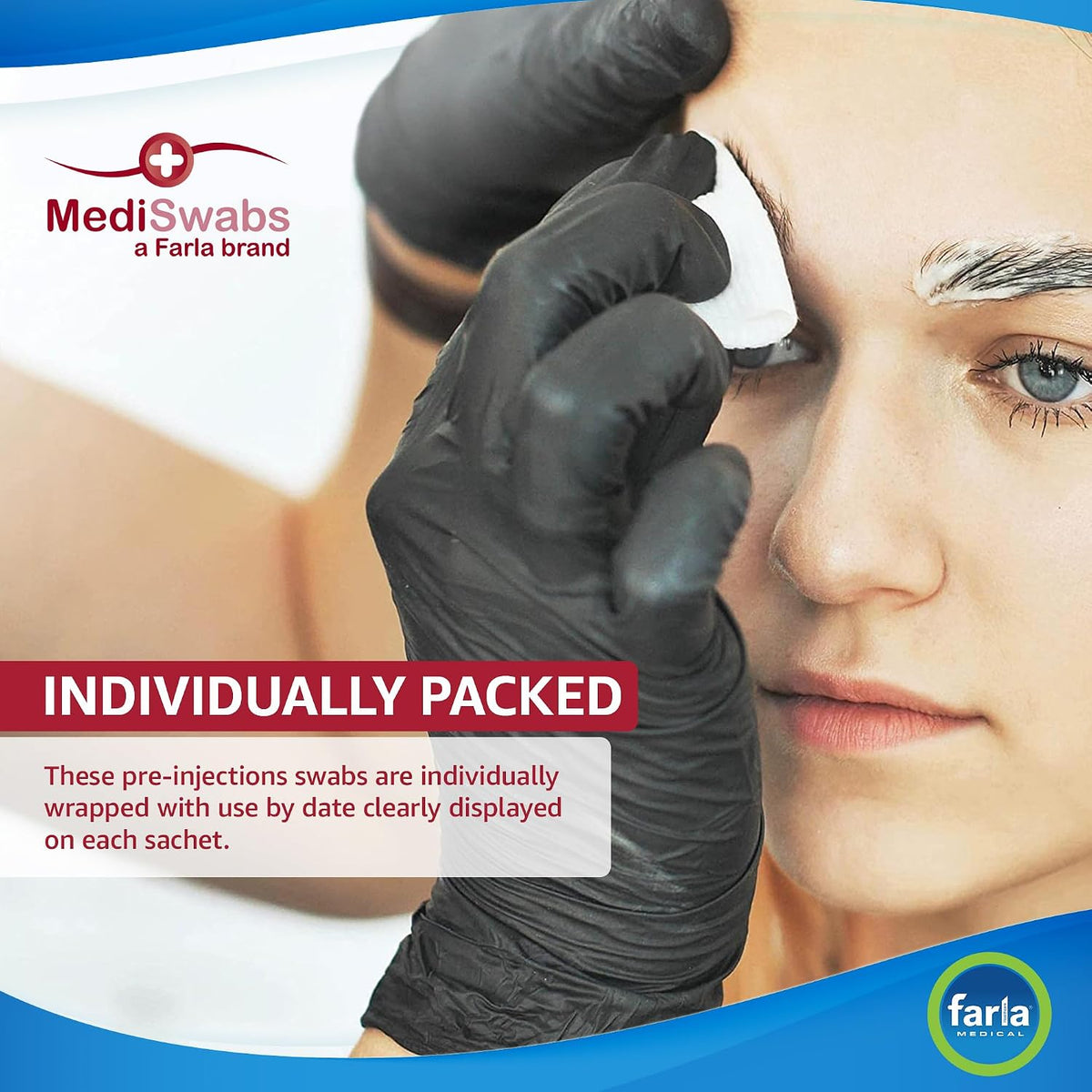 MediSwabs Pre Injection Alcohol Wipes (x100), Antiseptic Wipes with 70% Isopropyl Alcohol Sachets, Individually Wrapped Disposable Wound Cleaning Wipes, First Aid/Medical Use