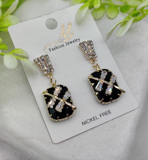 Imported Elegant Black Crystal Earrings With Sparkling Rhinestone Accents – Nickel-free